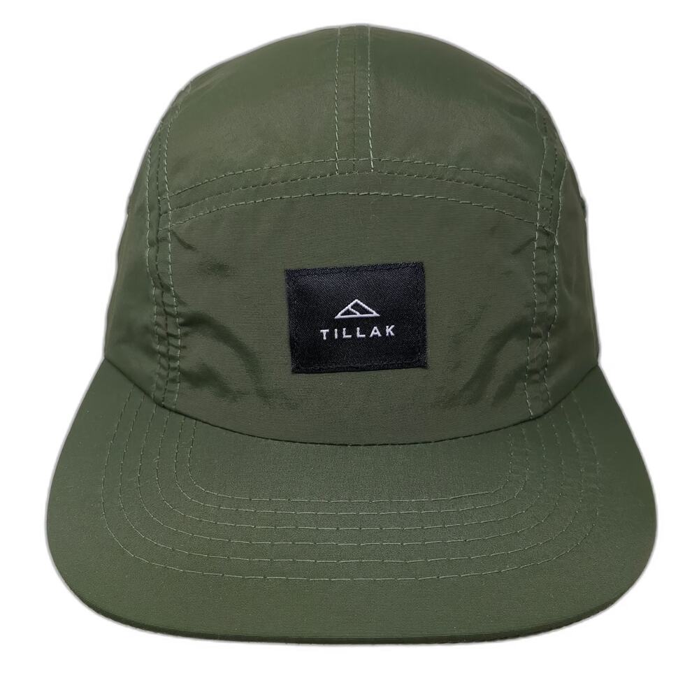 Tillak 5 Panel Green Hat One Size Nylon Mountain Patch Flat Brim Outdoor